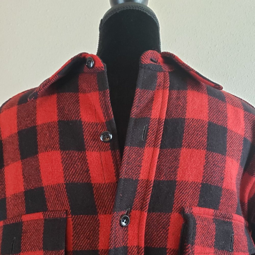 Men's Wool Shirt Vintage Buffalo Plaid 40s-50s Buck Skein Joe Red Black, Med/LG